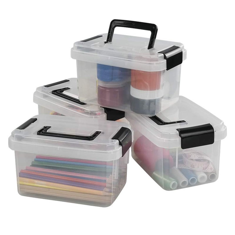CadineUS Mini Clear Storage Bins with Lids, 2 Liter Plastic Boxes, Set of 4 - Image 1